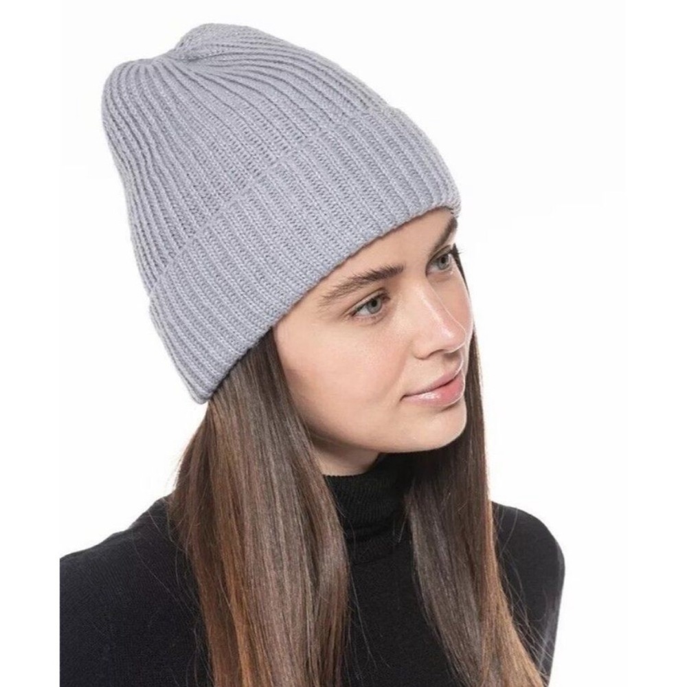 Style & Co Gray Metallic Ribbed Beanie Knit Hat